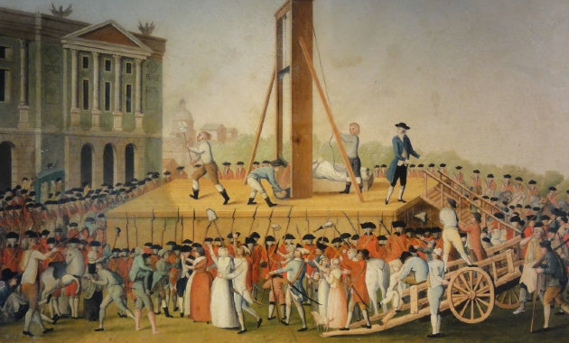 Mária Antónia francia királyné kivégzése 1793-ban. A guillotine-t modern és humánus kivégzési módnak tartották.