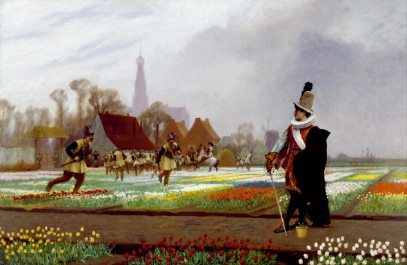 Jean-Léon Gérôme: La folie des tulipes (Tulipánőrület) című festménye 1882-ből