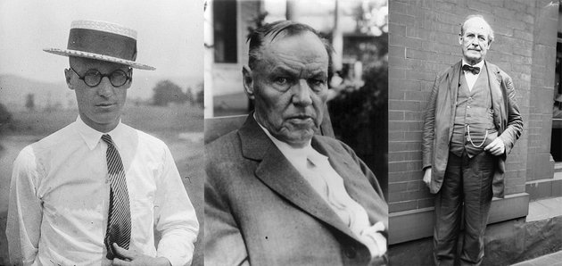 A per három főszereplője (balról jobbra): John Scopes, Clarence Darrow, és William Bryan