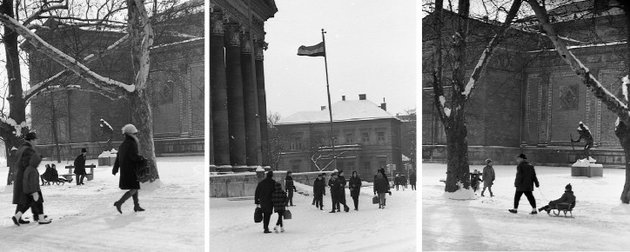 A Piarista Levéltárban, Holl Béla piarista atya, neves irodalomtörténész hagyatékában találhatók ezek a hangulatos téli életképek. Az 1971-ben készült felvételek a Műcsarnok körül járó-kelő, szánkót húzó, dolgukra siető embereket, egy jellegzetes téli nap hangulatát örökítik meg