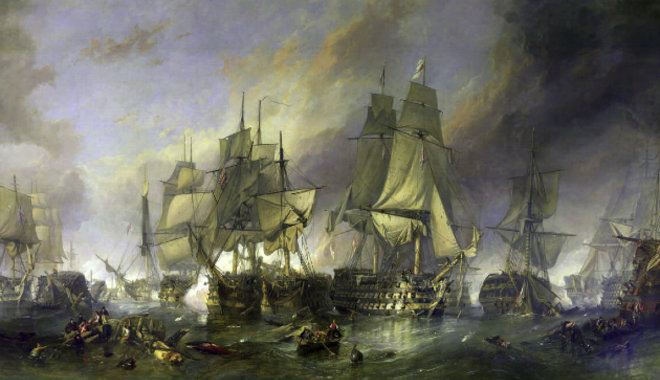 Mindent kockára tett új taktikájával a trafalgari csatában Nelson admirális
