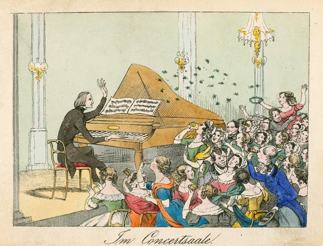 Liszt Ferenc és rajongói egy korabeli képeslapon