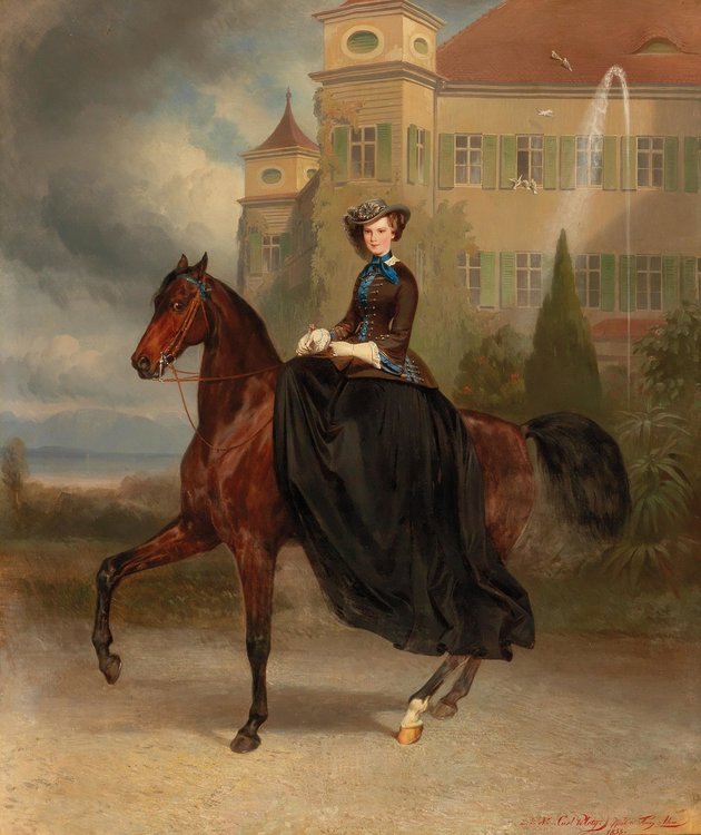 A fiatal Sisi a possenhofeni kastély előtt (1853)