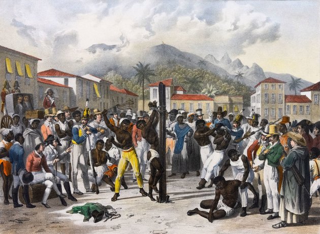 A nyilvános korbácsolás nem csak a tengerészek életét keserítette meg, a rabszolgáknak nap mint nap el kellett viselnie a megaláztatásokat (Johann Moritz Rugendas festménye Brazíliából)