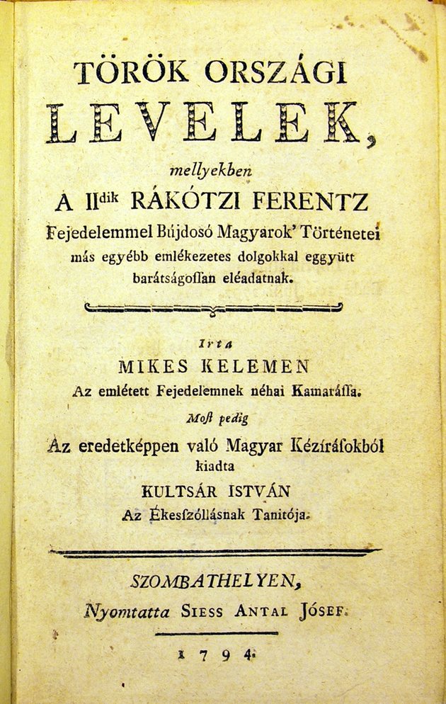 A Törökországi levelek 1794-es kiadása