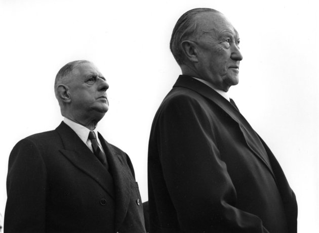 Úton a történelmi megegyezés felé, 1961 (Charles de Gaulle és Konrad Adenauer) (Kép forrása: Wikipédia/ Bundesarchiv, B 145 Bild-F010324-0002 / Steiner, Egon / CC-BY-SA 3.0)