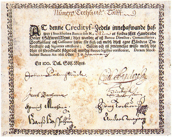 Svéd bankjegy 1666-ból