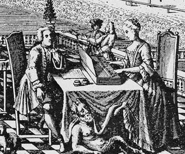 Felesége, Anna Magdalena és Bach egy korabeli grafikán