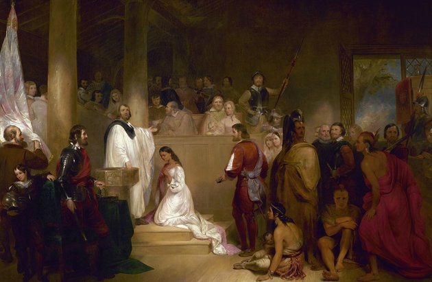 John Gadsby Chapman festménye Pocahontas megkereszteléséről (1840)