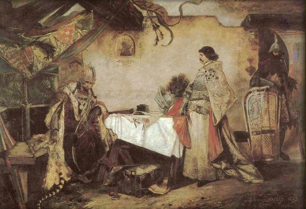 Mátyás és Podjebrád György találkozása (Mikoláš Aleš alkotása)