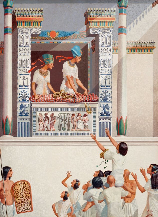 Ehnaton fáraó és Nefertiti királyné megajándékoznak egy kedvelt udvaroncot