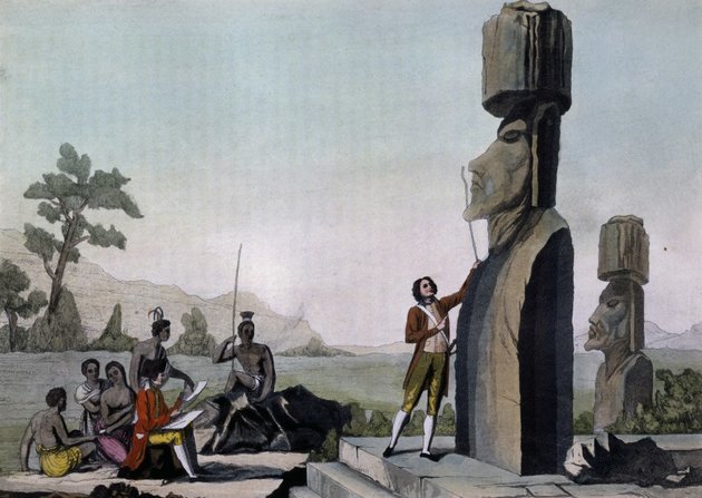 Jean-François de Galaup de La Pérouse megérkezése a Húsvét-szigetre. A francia az első felfedezők között volt, akik elhelyezték a térképen a Húsvét-szigetet a 18. században.