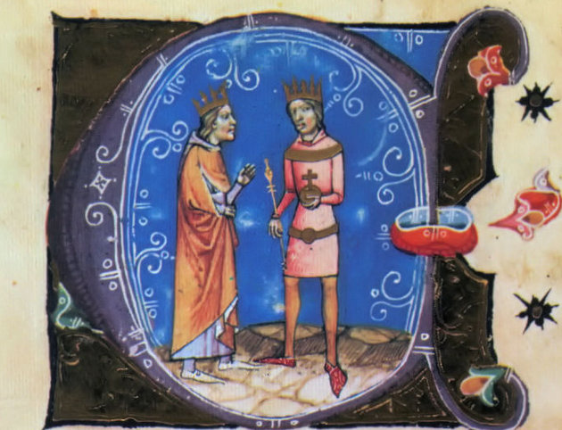 II. Géza (jobbra) és VII. Lajos találkozása (Képes krónika)