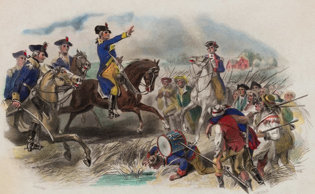 George Washington és csapatai a monmouth-i csatában, 1778.