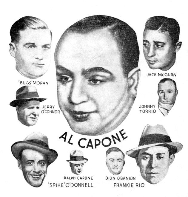 Az 1920-as és 30-as évek amerikai gengszterei, a tabló középpontjában Al Capone