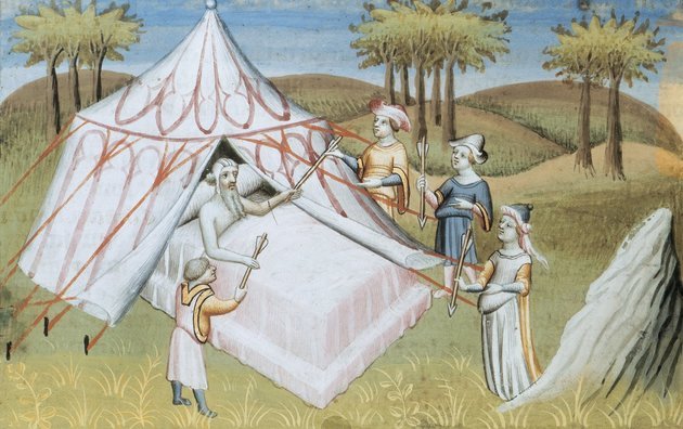 Dzsingisz kán a halálos ágyán egy 15. századi francia miniatúrán