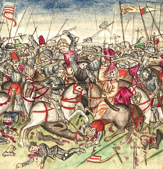 A csata illusztrációja egy 15. századi történetíró munkájában