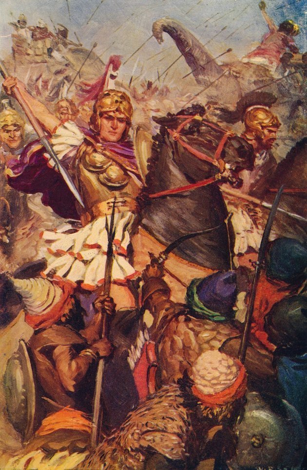 Alexandrosz harca Pórosszal egy 1912-ben megjelent angol könyv illusztrációján