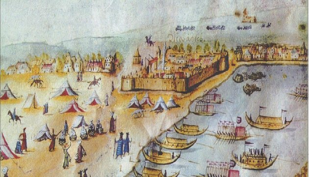1. ábra A mohácsi Duna-part ábrázolása. Maximilian Brandstetter, 1608.