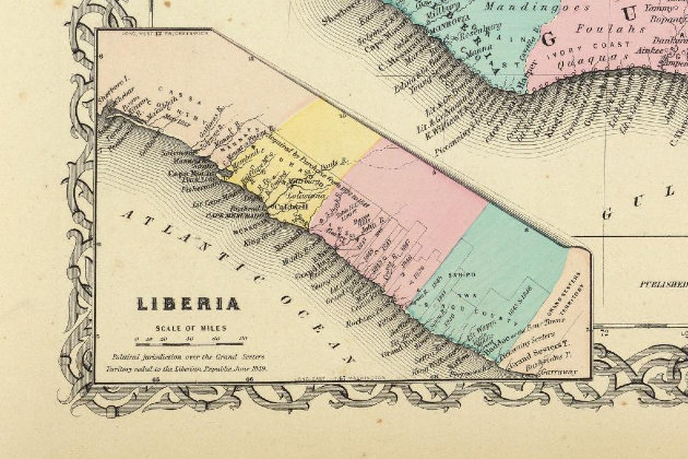 Az 1847-tól teljesen független Libéria korabeli térképe (Kép forrása: Wikipédia / Colton 1856 - Liberian Republic / CC BY-SA 2.0 DEED)